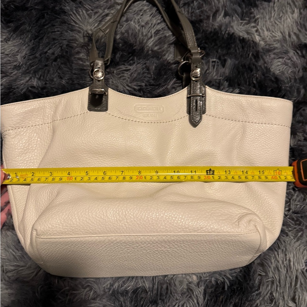 Coach Cream Canvas Tote Bag with Leather Accents